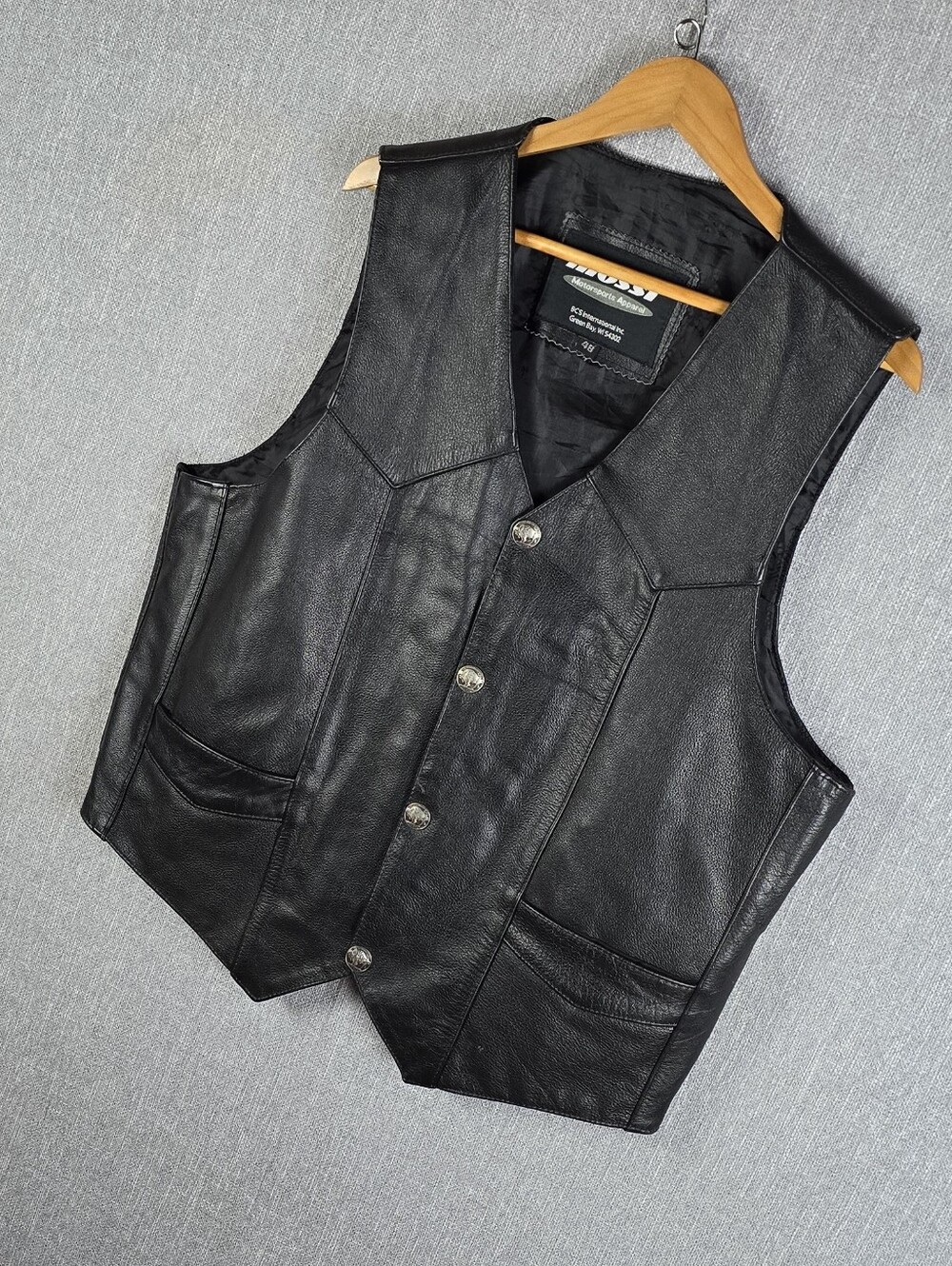 Mossi Motorsports Black Leather Motorcycle Vest Mens Sz 48